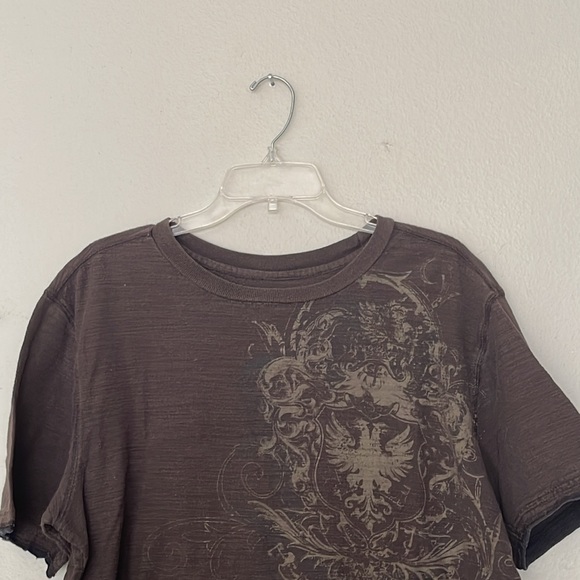 MENS DARK BROWN CHALC DESIGNER SHORT SLEEVE SHIRT - Picture 4 of 6